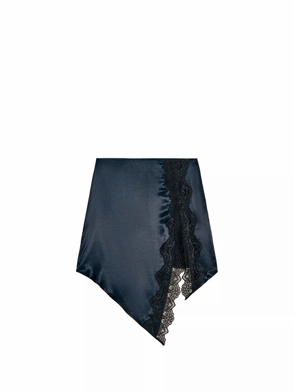 Zara Navy with Black Lace-Trim Satin Handkerchief Hem Skirt M Like New!